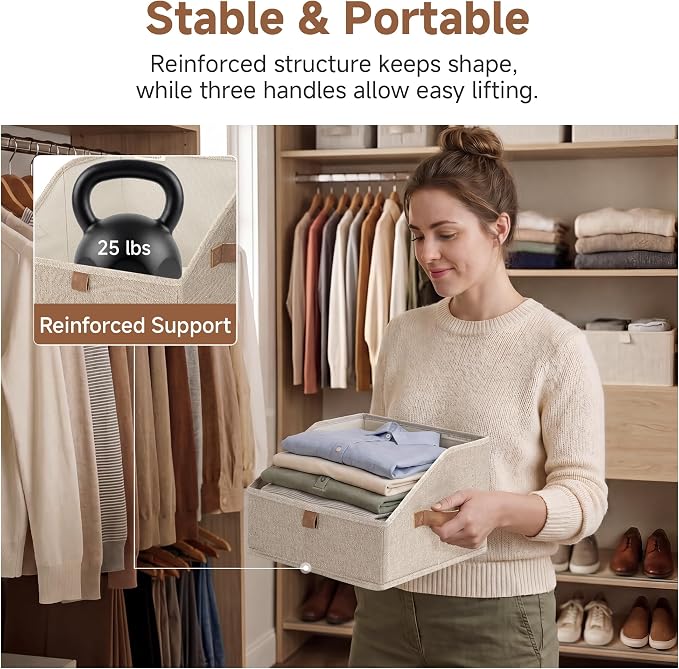 StorageWorks Closet Storage Bins Trapezoid, Brown and Beige, Small, 3-Pack | Closet Organizer Bins for Closet Shelves, Cube Storage, Fabric Clothes Bin, Foldable Organizing Baskets with Handles