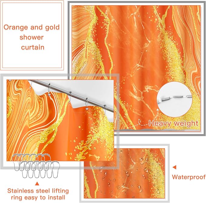 21PCS Bathroom Sets with Shower Curtain and Rugs Bathroom Accessories Set Orange Bathroom Set Complete with Trash Can, Toilet Brush, Qtip Holder & 3PCS Soap Dispenser