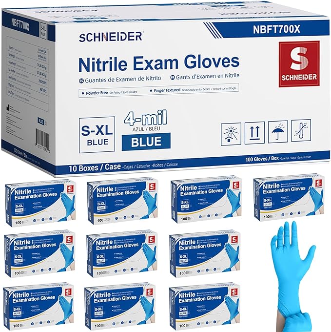 Schneider Nitrile Gloves, Gloves Disposable Latex Free, Powder Free | Black / Blue, 4-Mil, Medical Exam Glove, Food Safe Gloves, Cooking Gloves, Cleaning Gloves