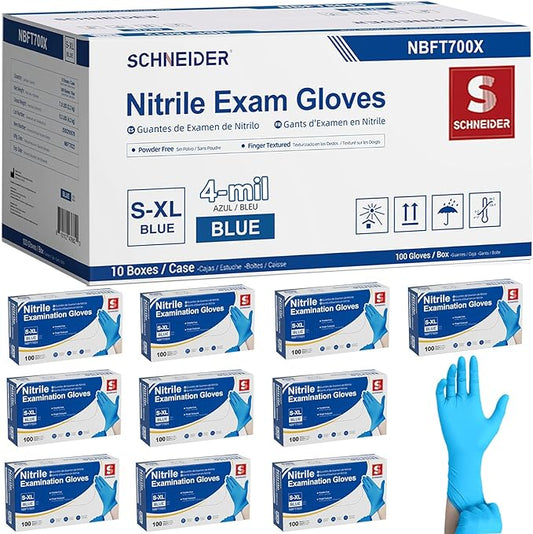 Schneider Nitrile Gloves, Gloves Disposable Latex Free, Powder Free | Black / Blue, 4-Mil, Medical Exam Glove, Food Safe Gloves, Cooking Gloves, Cleaning Gloves