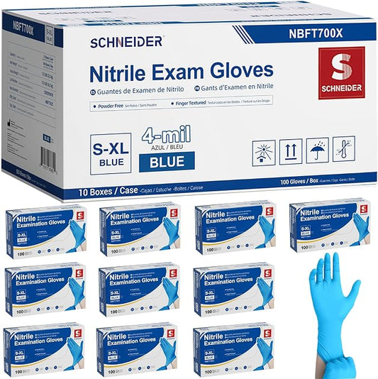 Schneider Nitrile Gloves, Gloves Disposable Latex Free, Powder Free | Black / Blue, 4-Mil, Medical Exam Glove, Food Safe Gloves, Cooking Gloves, Cleaning Gloves