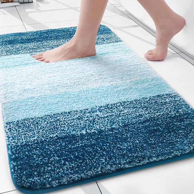 Arotive Microfiber Bathroom Rugs, Shaggy Soft Absorbent Bath Rug, 24x16 | PeacockBlue, Rubber Backing Thick Plush Machine Washable Dry Bath Mats for Bathroom, Tub and Shower, Rectangular