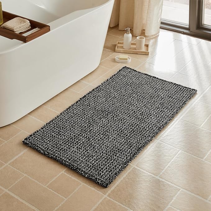 Triohero Waffle Bath Mat, Boho Bathroom Rugs Non Slip, 24x48 Black & White | Super Absorbent Quick Dry Bath Rug, Non-Slip Backing, Soft Waffle Washable Farmhouse Bathroom Mats, Tub, Shower & Home Decor