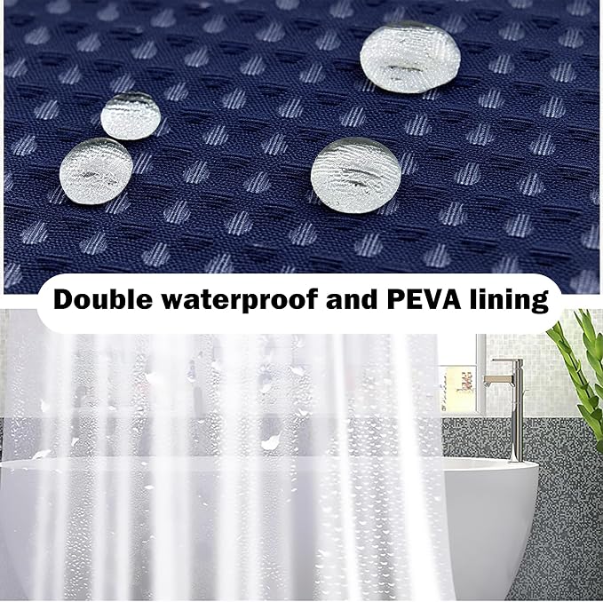 23 PCS Navyblue Bathroom Accessories Set丨Shower Curtain Bathroom Accessory | All-in-One Kit with Shower Curtain,Trash Can,Toothbrush Holder,Toilet BrushSoap Dispenser,Toothbrush Cup,etc for Home