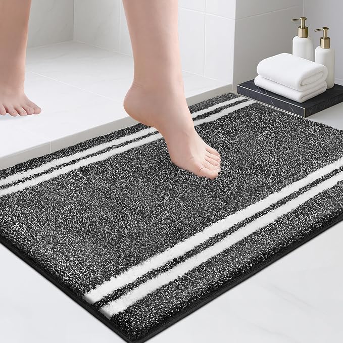 PURRUGS Bathroom Rug, Bath Mat, 20" x 30", Charcoal | Machine Washable, Non-Slip, Waterproof TPR Backing, Super Absorbent, Quick Dry, Bath Rug for Shower, Bathtub, and Sink