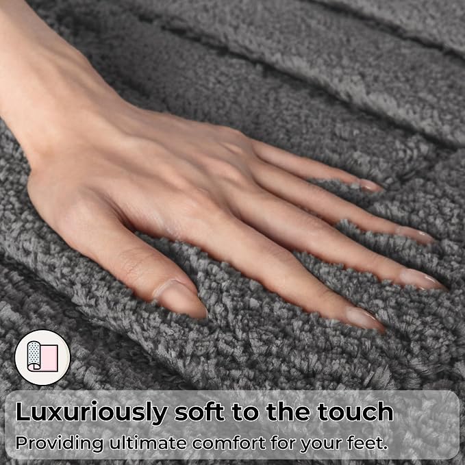 GRANNY SAYS Grey Bathroom Rugs Set 2 Piece, Non Slip Microfiber Bath Mats | Soft microfiber with TPR backing, fast water absorption, machine washable 2 piece bath rug set for Tub, Shower, Toilet