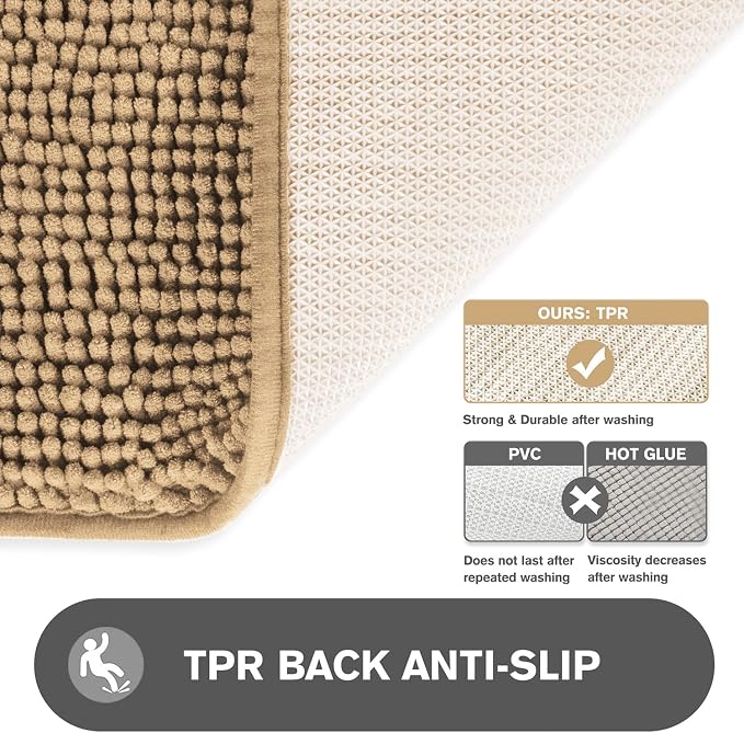 Bathroom Rugs 40 x 60 Inch – Extra Large Bath Mat | Absorbent and Washable Thick Chenille Bath Rugs Non-Slip Runner Rug for Bathroom, Shower, Tub(Beige)