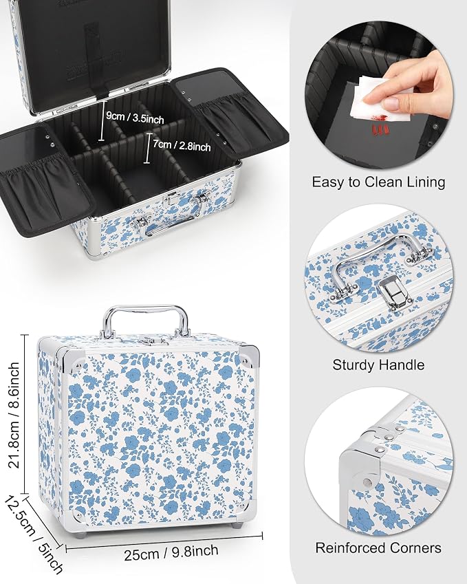Relavel Makeup Bag with LED Mirror, Makeup Box Travel Train Case with Rechargeable Lighted Mirror, Cosmetic Brush Organizer Storage for Makeup Artists Gifts for Women and Girls, Floral Print