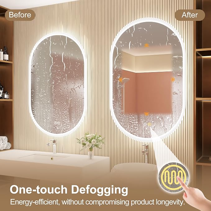 STARLEAD 32"x20" LED-Bathroom-Mirror-with-Lights, Wall-Mounted with Anti-Fog, 3 Color Temperature, Dimmable Brightness, Waterproof, Tempered Glass, Frontlit & Backlit, Oval