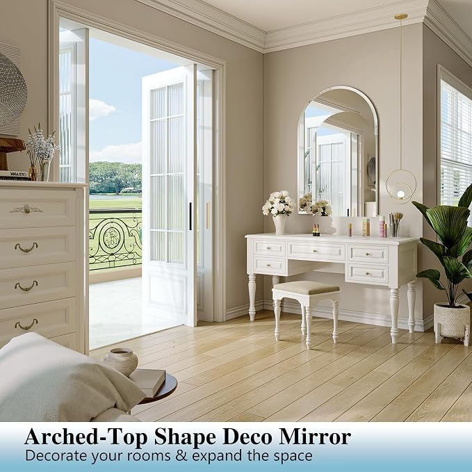 Frameless Bathroom Mirror, 24"x40" Beveled Arched Wall Mirrors | Frameless, 15mm beveled edge, 5mm HD glass, shatterproof, anti-rust, french cleat, for bathroom/bedroom/entryway
