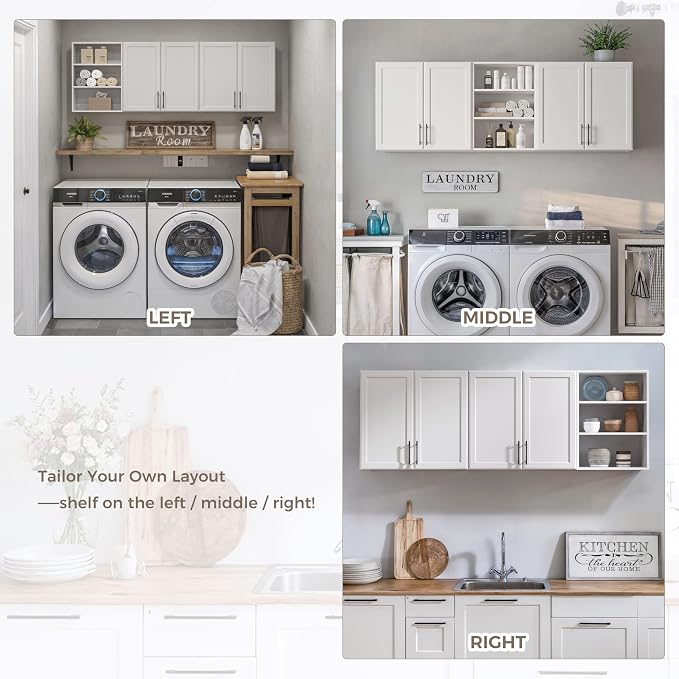 FIMELLO 78.6''W X 11''D X 21.7''H Wall Cabinets for Laundry Room, Wooden Kitchen Cabinet, Floating Wall Cabinets, Hanging Wall Cabinet for Laundry, Kitchen, White