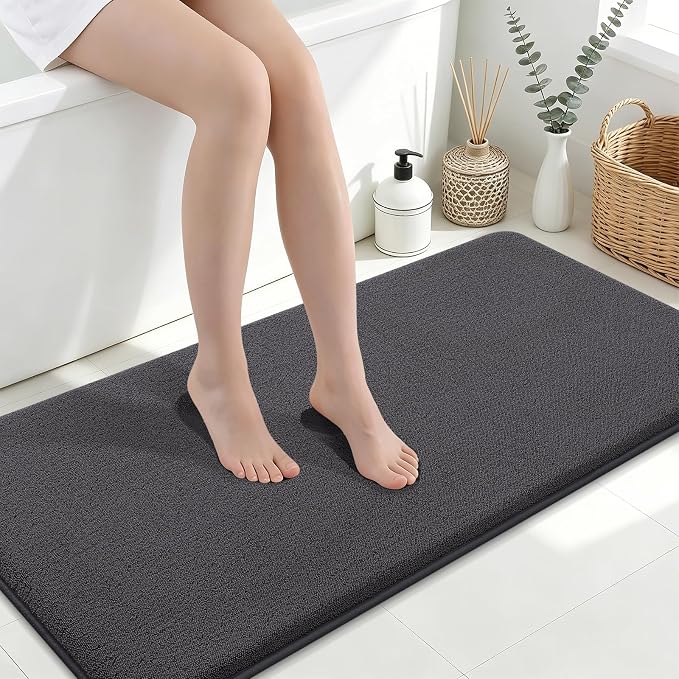 Smiry Memory Foam Bath Mat 47x24, Extra Soft Absorbent Bathroom Rugs | Dary Grey Quick Dry, Machine Washable Bath Mats for Bathroom, Shower, Tub and Home Decor Accessories