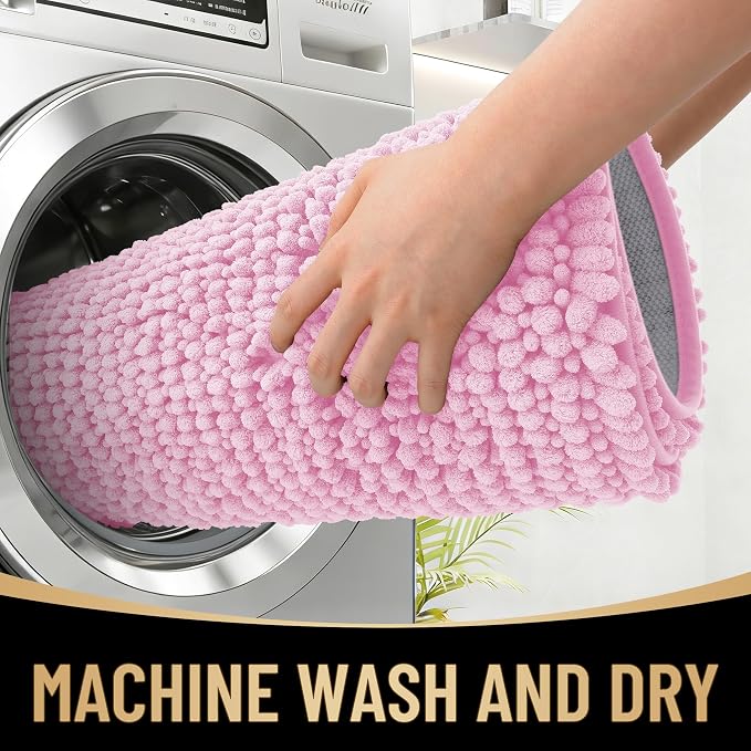 OLANLY Thick Chenille Bathroom Rugs 36x24, Soft Absorbent Bath Mat, Pink | Bath Rugs, Rubber Backing, Machine Wash Dry, Bath Mats for Bathroom Floor, Tub and Shower, Home Decor Accessories