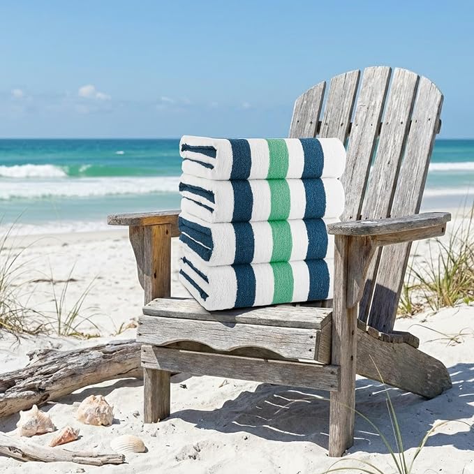 CASA COPENHAGEN Monaco Beach Towels Designed in Denmark Rough and Tough, Quick Dry, for Pool, Bath & Shower 30x60 inches 4 Pieces Cotton Beach Bath Towels Set - Teal Blue