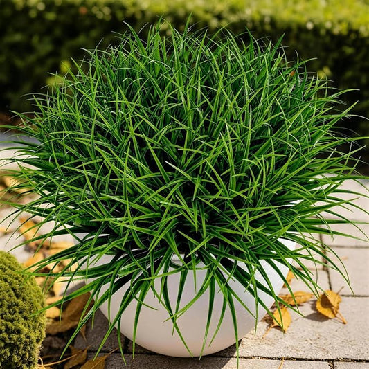 Gipsot 15 Bundles Artificial Plants Faux Monkey Grass UV Resistant No-Fade | Adjustable Height Fake Greenery Indoor & Outdoor Decor for Window Garden Porch Patio Pathway Hanging Planter Front Yard