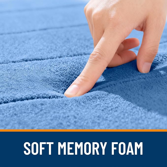 OLANLY Memory Foam Bath Mat 24x16, Super Soft and Absorbent Bathroom Rugs | Cornflower Blue, Quick Dry Bath Rug, Machine Washable Shower Floor Mats, Bathmat Carpet for Bathroom Floor, Tub and Shower