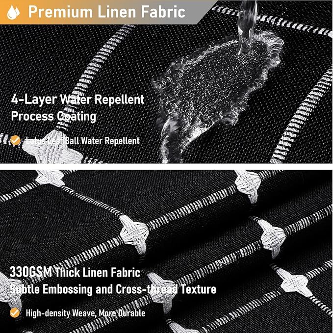 Extra Long Boho Farmhouse Linen Shower Curtain, 72x96, Black and White | Extra Tall Size, 330GSM Linen Blend, 3-side Tassels, Waterproof Fabric, 12 Plastic Hooks, Rustic Bohemian, Machine Washable