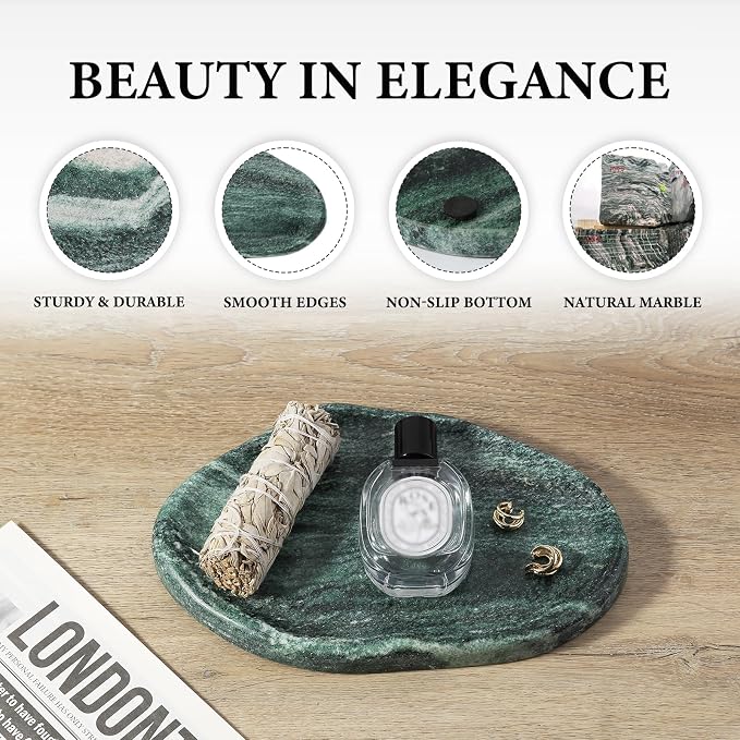 Green Marble Cloud Shape Vanity Tray, Serving Stone Key Tray for Home Decor, 10" x 7" Luxurious Natural Marble Storage Trays for Bathroom, Stone Plate Holder for Perfume, Candle and Jewelry