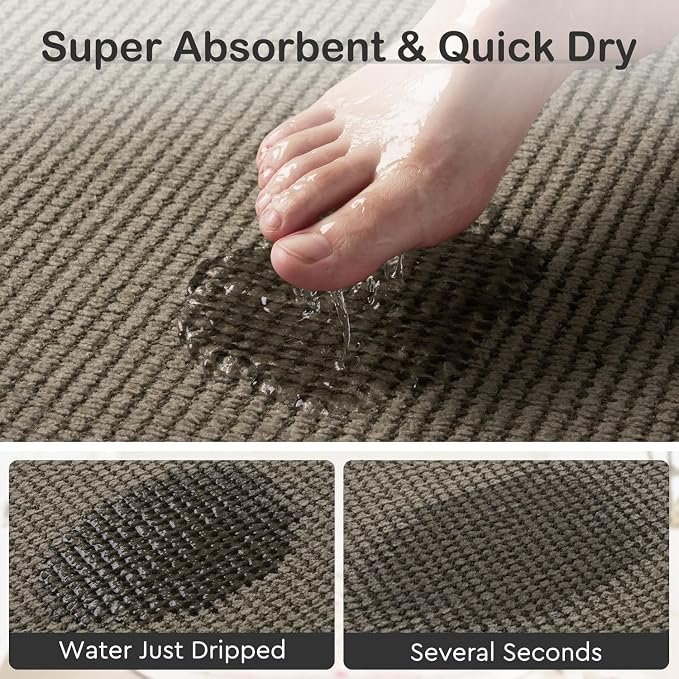 MontVoo Ultra Thin Non Slip Bath Mats for Bathroom Quick Dry, Rubber Backing Washable Bathroom Rugs, Absorbent Bath Rugs for Floor,24"x35",Brown