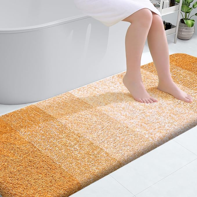 OLANLY Bathroom Runner Rug 70x24, Extra Soft Absorbent Microfiber Bath Rugs | Golden Yellow, Non-Slip Quick-Drying Rubber Backing, Washable Long Bath Mat for Floor, Tub and Shower, Home Decor