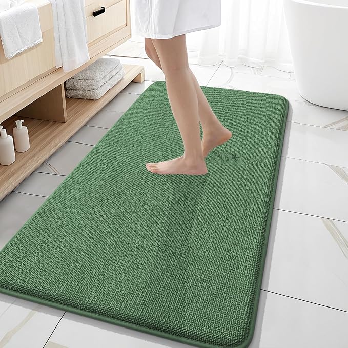 OLANLY Memory Foam Bathroom Runner Rugs 47x20, Long Bath Mats, Olive Green | Soft Quick Dry Bath Rugs, Non-Slip, Absorbent Machine Washable Mat for Bathroom Floor, Tub and Shower, Home Decor Accessories