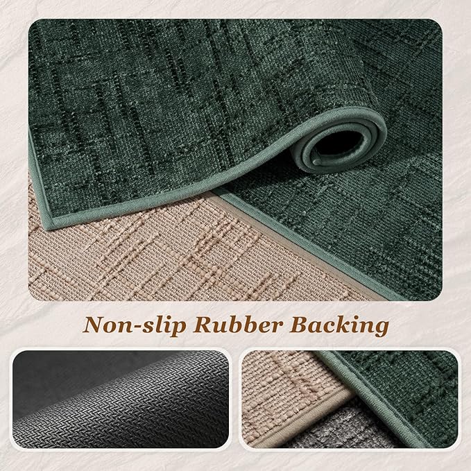AMOAMI Bath Mat Non Slip Super Absorbent Quick Dry Bath Mats for Bathroom Floor Rubber Backing Washable Bathroom Rugs Modern Woven Jacquard Mat, Beside Tub Bath Rugs, 2' x 5', Green