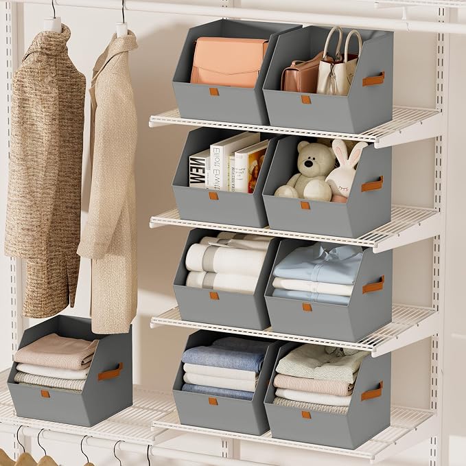 Fabric Closet Storage Cubes - 6 Pack Square Storage Bins with Dual Handles for Clothes, Towels, Toys, Cube Storage Organizers for Bedroom, Nursery, Shelves, Closet, Small Spaces, Grey