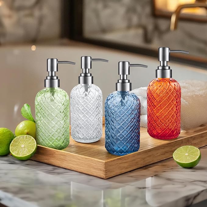 Kaishun Refillable Glass Soap Dispenser (2PC) for Hand Soap & Lotion,Orange
