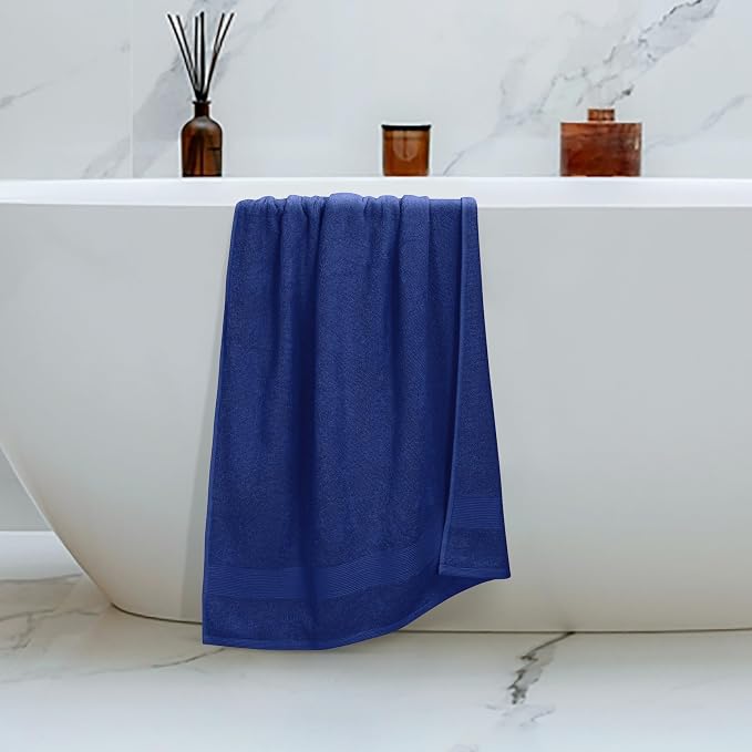 4 Pack Bath Towel Set 27x54, 100% Ring Spun Cotton, Ultra Soft Highly Absorbent Machine Washable Hotel Spa Quality Bath Towels for Bathroom, 4 Bath Towels - Navy Blue