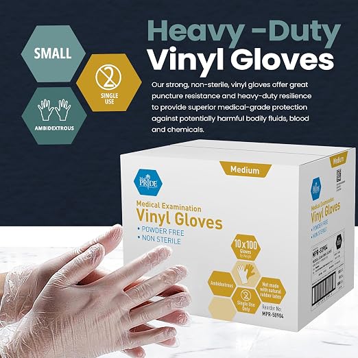 MED PRIDE Vinyl Medical Exam Gloves,Powder & Latex-Free, Medium,1000-Count
