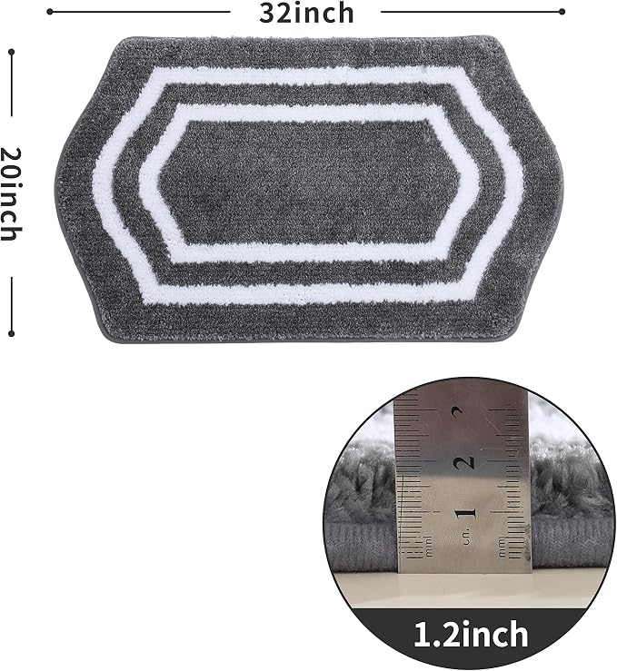 COSY HOMEER Non-Slip Bath Mat Extra Thick Absorbent Plush Washable | 20"x32" White/Grey Non-Slip Extra Thick Plush Absorbent Machine Washable Bath Mat Bathroom Rug Floor Tub Shower