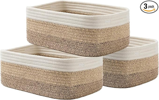 KALLAX Small Woven Storage Basket for Organizing, 13.5x9.5x5 inches, 3 Pack | Shelf baskets for closet organization, toy storage and home decor, Perfect as empty gift baskets for holidays, Gradient Brown