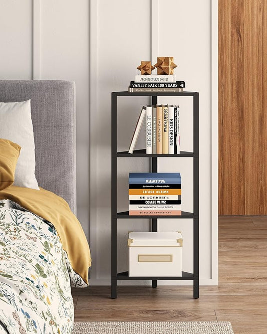 TUTOTAK Corner Shelf, 4-Tier Corner Bookshelf for Small Space | Narrow Display Corner Shelf Stand with Storage Rack, for Living Room, Bedroom, Black BS05BK004