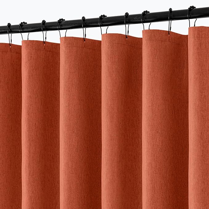 ANRODUO Burnt Orange Linen Textured Fabric Shower Curtain Set - W72xL72 | Farmhouse Shower Curtain with 12 Metal Hooks, Waterproof Heavy Duty, Button Hole Design, Machine Washable for Bathroom
