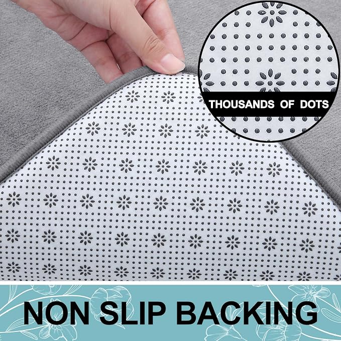 Smiry Memory Foam Bath Mat 24x16, Extra Soft and Absorbent Bathroom Rugs | Medium Grey, Quick Dry Machine Washable Non-Slip Bath Mat for Bathroom Floor, Shower and Tub