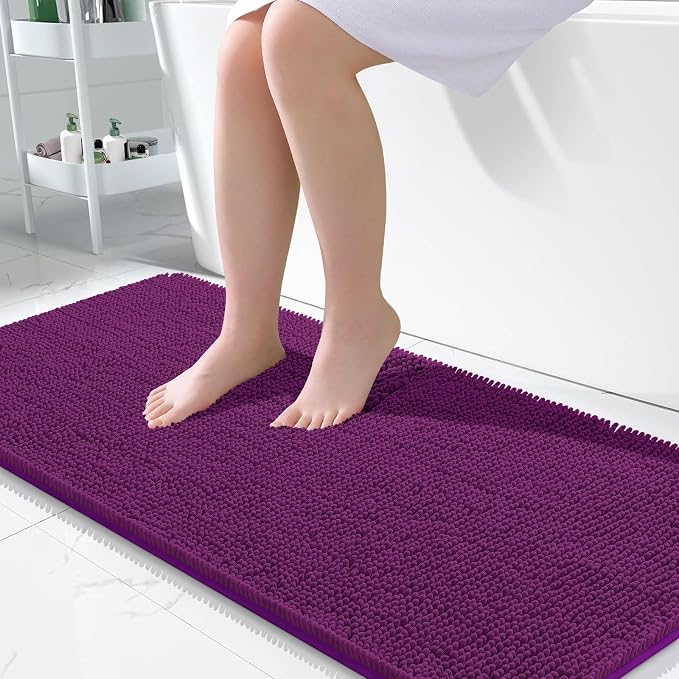 OLANLY Large Bathroom Rugs 50x30, Extra Soft Absorbent Chenille Bath Rugs | Purple, Quick-Drying Rubber Backing, Machine Washable Bath Mat for Bathroom Floor, Tub and Shower, Home Decor Accessories