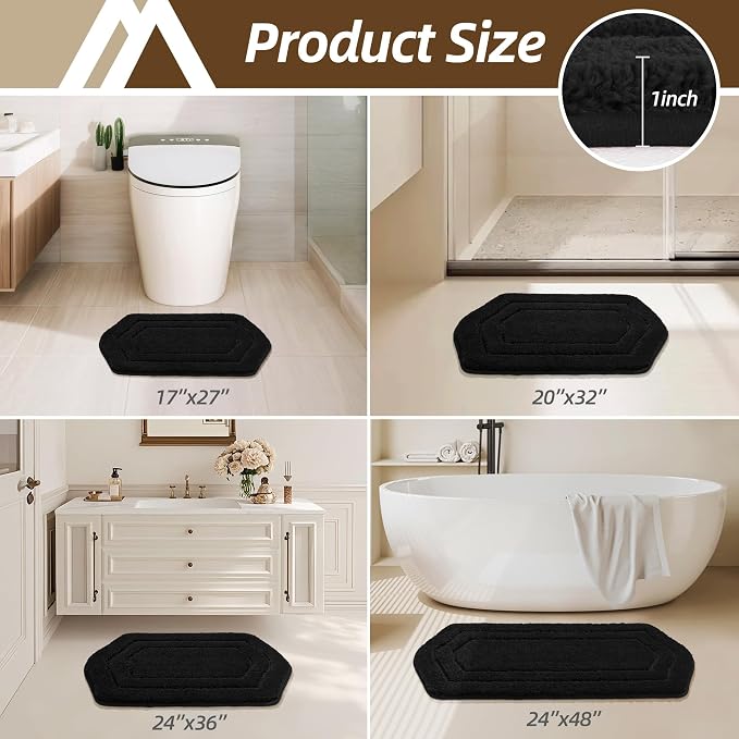 COSY HOMEER Non-Slip Bath Mat Extra Thick Absorbent Plush Washable | 17"x27" Black Non-Slip Extra Thick Plush Absorbent Machine Washable Bath Mat Bathroom Rug Floor Tub Shower