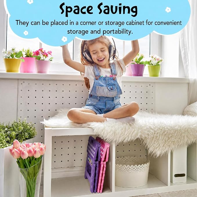 ACKO 9 Inch Folding Step Stool, Non-Slip Foldable Stools for Kids, Purple | Heavy Duty Collapsible Foot Stool, Lightweight, Holds 300lb for Toddler/Adults Kitchen Bathroom Bedroom Outdoor, with Handle