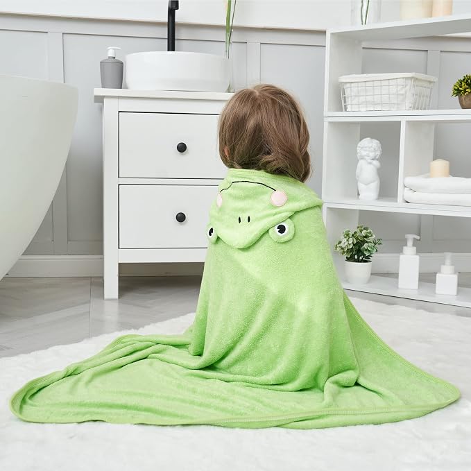 HIPHOP PANDA Ultra Soft Hooded Baby Towel - 2-Layer Thick 500GSM Absorbent | Rayon Made from Bamboo, Hooded Bath Towel for Newborn, Infant, Toddler, Baby Registry - Frog, 30x40 In