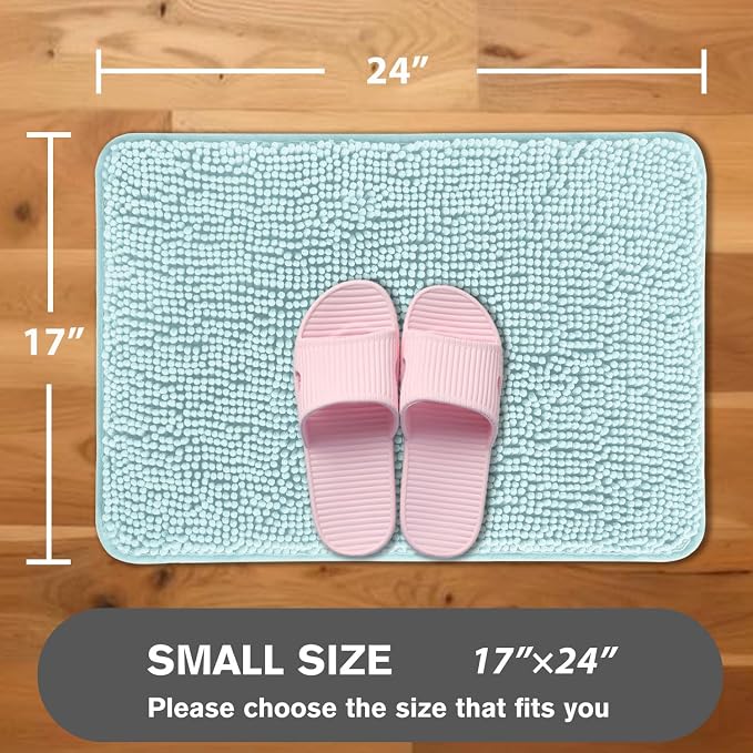 Aqua Bathroom Rugs – Absorbent and Washable Bath Mat, Non-Slip, Thick Soft Chenille Bath Rugs for Bathroom Floor, Shower, Sink - 17" x 24"