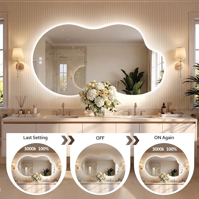 60''x36'' Lighted Mirrors for Bathroom Wall Backlit, Cloud LED Bathroom Mirror Frameless with Lights Anti Fog, Dimmable, 3 Colors,Tempered Glass, Shatter-Proof