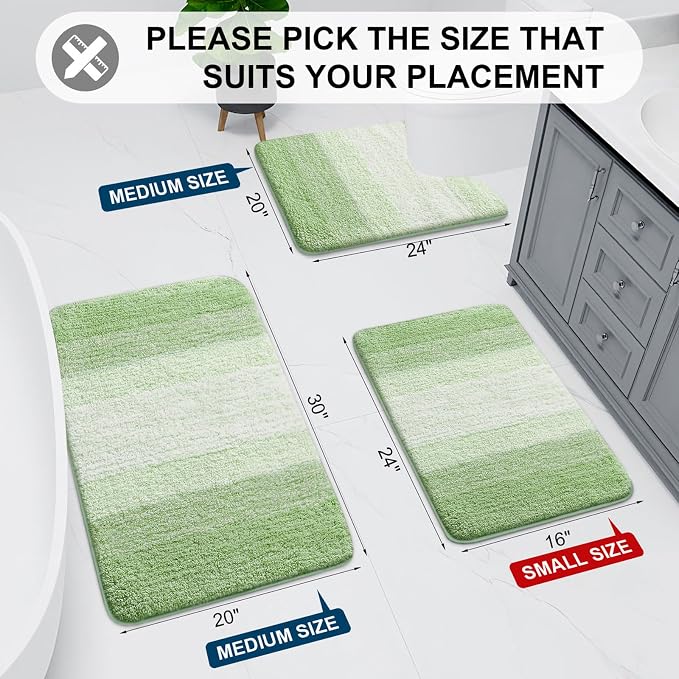 Arotive Microfiber Bathroom Rugs, Shaggy Soft Absorbent Bath Rug, 54x24 | SageGreen, Rubber Backing Thick Plush Machine Washable Dry Bath Mats for Bathroom, Tub and Shower, Rectangular