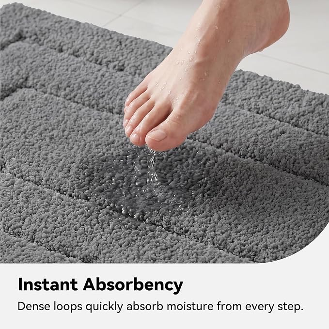 GRANNY SAYS Dark Grey Bathroom Rug 36" x 24", Non-Slip Microfiber Bath Mat | Ultra-soft, durable TPR backing for reliable grip, fast water absorption, machine washable for Vanity, Shower, Tub