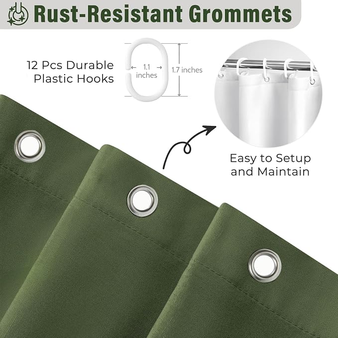 Seasonwood Green Ruffle Shower Curtain Farmhouse Shower Curtain 72 X 78 | Natural button accents, layered fabric tiers, shabby chic and French country styling for decorative bathroom updates