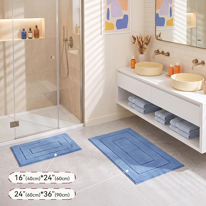 GRANNY SAYS Blue Bathroom Rug 24" x 36", Non-Slip Microfiber Bath Mat | Ultra-soft, durable TPR backing for reliable grip, fast water absorption, machine washable for Vanity, Shower, Tub