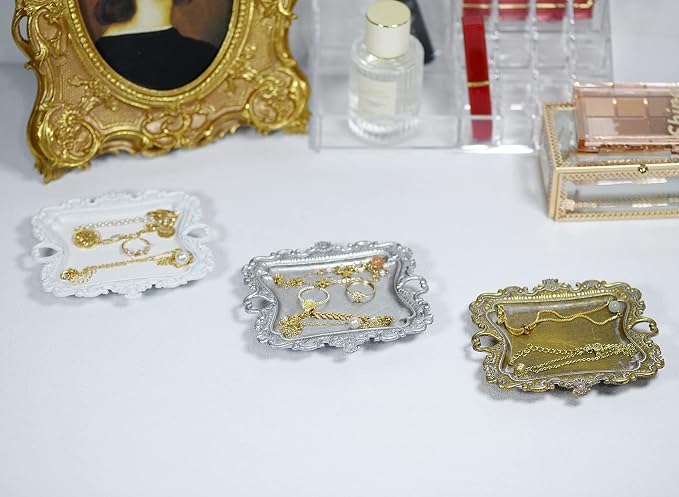 Funly mee Antique Trinket Dish Vintage Jewelry Tray, Ring Holder (White, S)