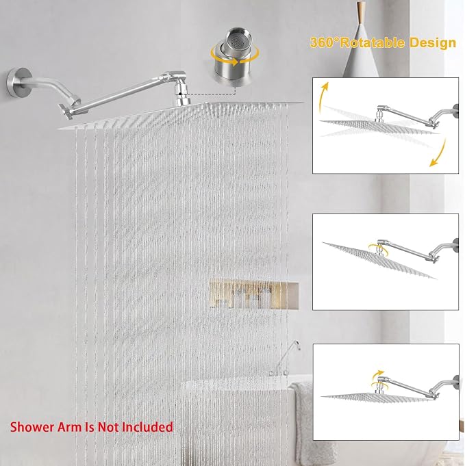 NearMoon Rain Shower Head, High Flow Stainless Steel Square Rainfall Shower, High Pressure Design, Awesome Shower Experience Even At Low Water Flow (10 Inch, Brushed Nickel)