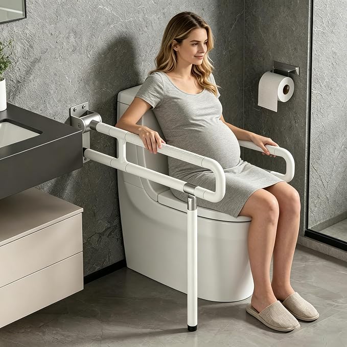 Nisorpa 29.5 INCH Foldable Toilet Grab Bar Flip Up Arm Grab Rails Anti Slip Handrails Bathroom Seat Support Handicap Bar Toilet Safety Rails for Elderly Pregnant Women Disabled