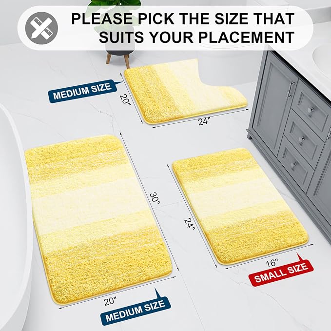 Arotive Microfiber Bathroom Rugs, Shaggy Soft Absorbent Bath Rug, 47x24 | Yellow, Rubber Backing Thick Plush Machine Washable Dry Bath Mats for Bathroom, Tub and Shower, Rectangular
