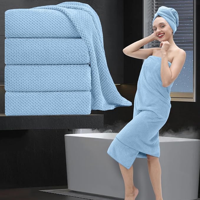 Extra Large Bath Towel Set of 4 (35"x70"),Oversized Bath Sheet Super Soft Highly Absorbent Jumbo Bathroom Towel Set Microfibers Quick Dry Shower Towel for Hotel,Bathroom,Guest,Spa,Gym (Blue)